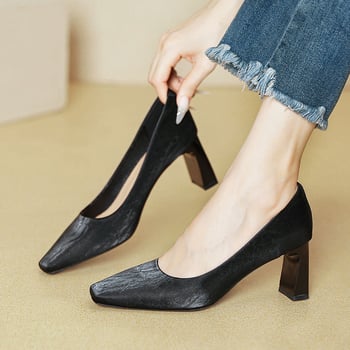 Fekete Magassarkú Cipők, Amik Nem Fárasztják a Lábukat, Elegáns Professzionális Cipők Női, 2025 Új Tavaszi & Őszi Szögletes Orrú Francia Vastagsarkú Környezetbarát