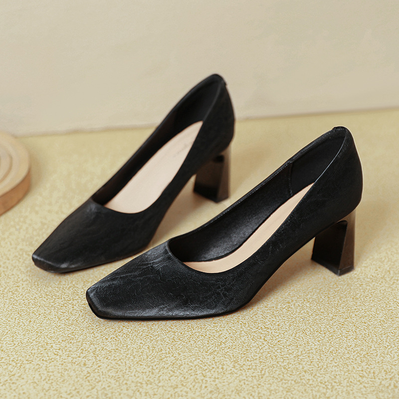 Fekete Magassarkú Cipők, Amik Nem Fárasztják a Lábukat, Elegáns Professzionális Cipők Női, 2025 Új Tavaszi & Őszi Szögletes Orrú Francia Vastagsarkú Környezetbarát