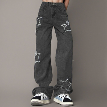 2024 Noi blugi europeni și americani Aliexpress Amazon transfrontalieri pentru femei, talie înaltă, în carouri, cu picior larg, casual, vrac