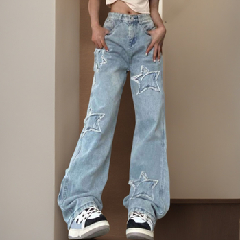 2024 Noi blugi europeni și americani Aliexpress Amazon transfrontalieri pentru femei, talie înaltă, în carouri, cu picior larg, casual, vrac