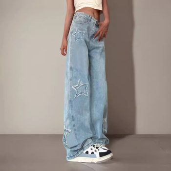 2024 Noi blugi europeni și americani Aliexpress Amazon transfrontalieri pentru femei, talie înaltă, în carouri, cu picior larg, casual, vrac