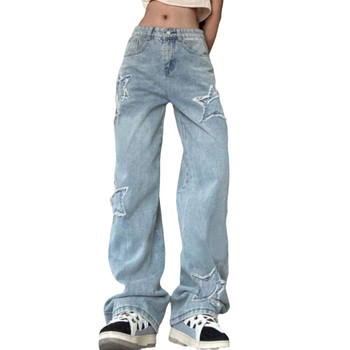 2024 Noi blugi europeni și americani Aliexpress Amazon transfrontalieri pentru femei, talie înaltă, în carouri, cu picior larg, casual, vrac