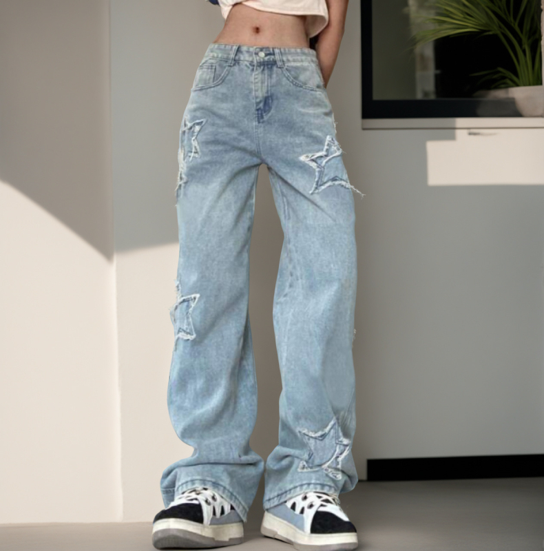 2024 Noi blugi europeni și americani Aliexpress Amazon transfrontalieri pentru femei, talie înaltă, în carouri, cu picior larg, casual, vrac