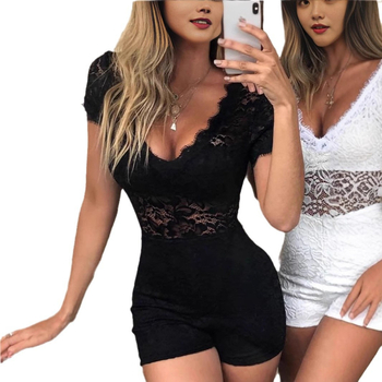 Pantaloni de vară noi pentru femei europene și americane, cu guler în V, sexy, cu gol, slim fit, din dantelă, 2024, de la Amazon, Europa și America