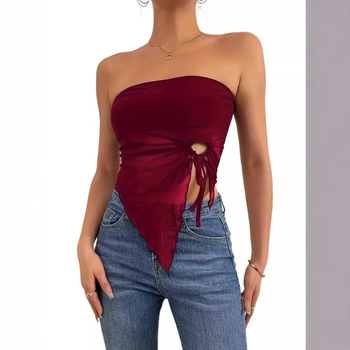 Tarpvalstybiniai Europos ir Amerikos drabužiai 2024 m. vasarai Nauji grynos spalvos šoniniai raišteliai su plyšiais asimetriniai ploni vamzdelio formos viršūnės