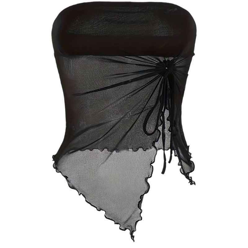 Tarpvalstybiniai Europos ir Amerikos drabužiai 2024 m. vasarai Nauji grynos spalvos šoniniai raišteliai su plyšiais asimetriniai ploni vamzdelio formos viršūnės