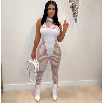 DN8684 Директна доставка от Amazon през граница, доставка, европейски и американски дамски секси мрежест гащеризон с райета