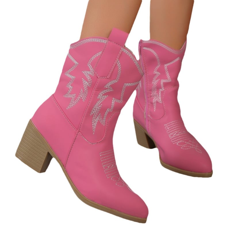 AliExpress 2023 őszi és téli új külkereskedelmi plus size divatos csizma Női európai és amerikai lovagcsizma vastag sarkú hímzett bebújós rövid csizma