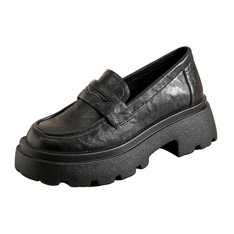 Ma suism 2024 Jaunas, biezas apakšmalas, maza izmēra sieviešu pavasara mokasīni, britu stila, melnas ādas kurpes ar slēptu augstumu.