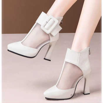 Külkereskedelmi molett hálós csizma női magas sarkú 2025 tavaszi határokon átnyúló új hegyes tűsarkú vízálló platform menő csizma raktáron