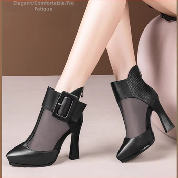 Külkereskedelmi molett hálós csizma női magas sarkú 2025 tavaszi határokon átnyúló új hegyes tűsarkú vízálló platform menő csizma raktáron