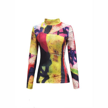 Határokon átnyúló európai és amerikai női divatos, lezser, színes mintás, hosszú ujjú felső