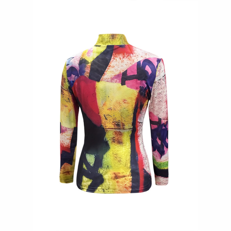 Határokon átnyúló európai és amerikai női divatos, lezser, színes mintás, hosszú ujjú felső