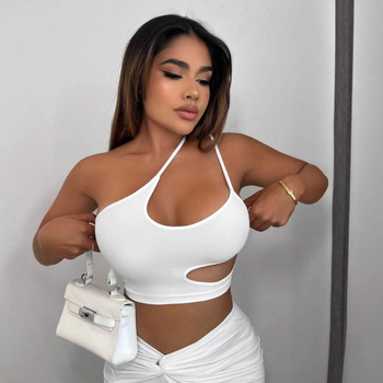 Európa és az Egyesült Államok határain átnyúló szexi ferde vállú kis mellény Amazon 2025 új, szabálytalan rövid felső női nagykereskedelem dögös lányok