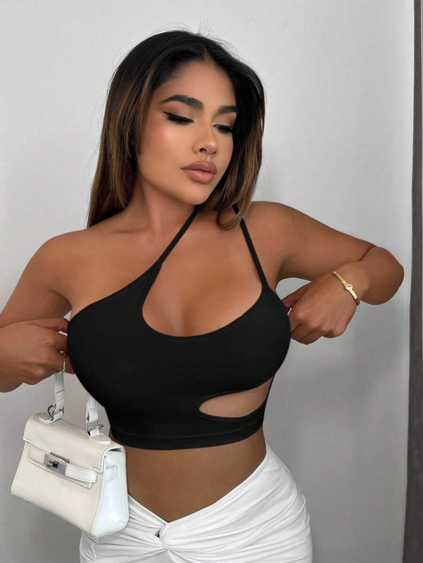 Európa és az Egyesült Államok határain átnyúló szexi ferde vállú kis mellény Amazon 2025 új, szabálytalan rövid felső női nagykereskedelem dögös lányok