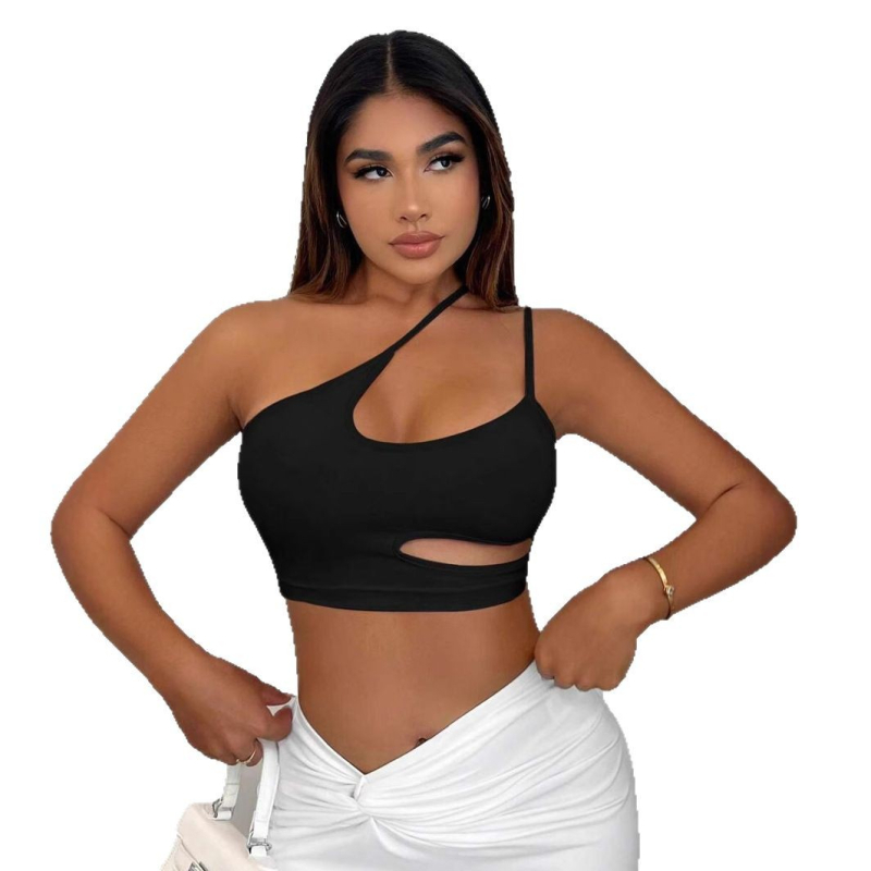 Európa és az Egyesült Államok határain átnyúló szexi ferde vállú kis mellény Amazon 2025 új, szabálytalan rövid felső női nagykereskedelem dögös lányok