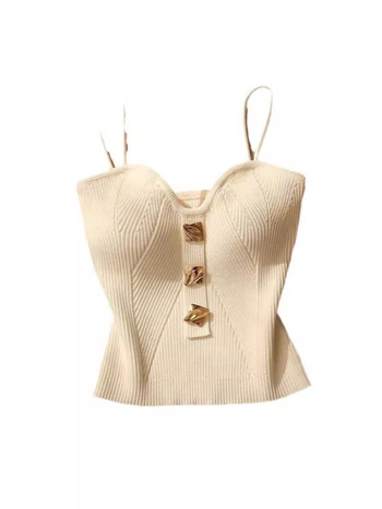 2025 új nyári stílusú, illatos, kötött csőfelső, ujjatlan, gyönyörű hátú, rövid felső