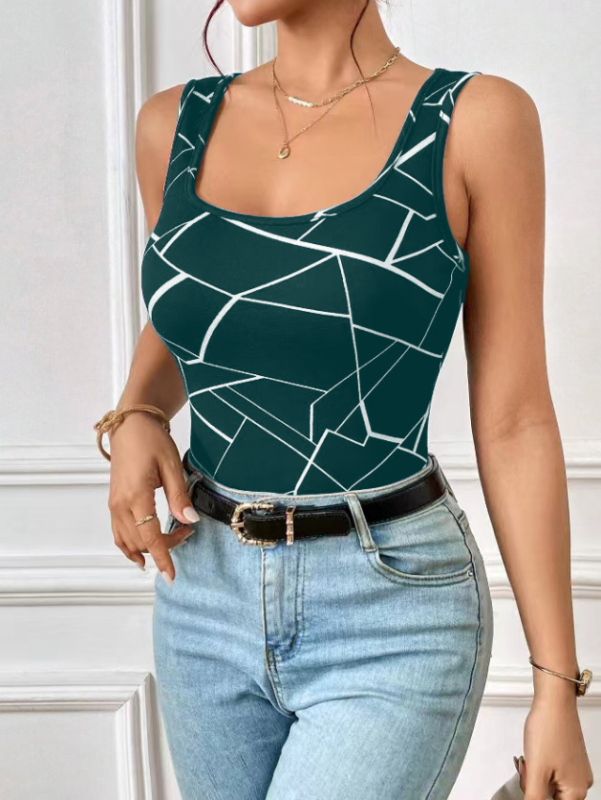 2025 Új, határokon átnyúló, elegáns nyomtatott női ruházat, európai és amerikai szexi, forró lányoknak való, karcsúsított, karcsúsított mellény