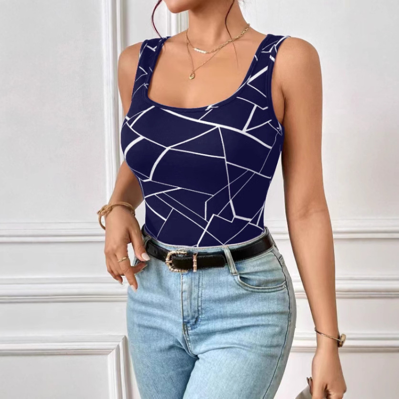 2025 Új, határokon átnyúló, elegáns nyomtatott női ruházat, európai és amerikai szexi, forró lányoknak való, karcsúsított, karcsúsított mellény