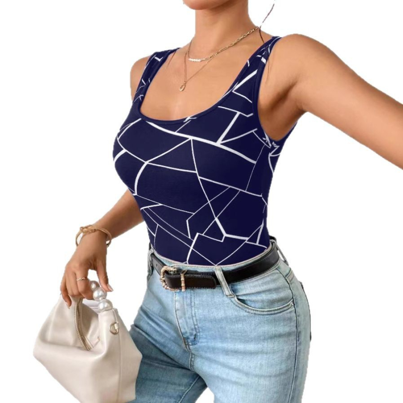 2025 Új, határokon átnyúló, elegáns nyomtatott női ruházat, európai és amerikai szexi, forró lányoknak való, karcsúsított, karcsúsított mellény