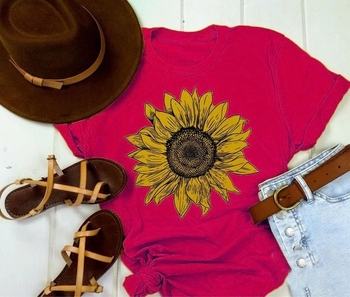 Határokon átnyúló napraforgó mintás, rövid ujjú Amazon póló, rajzfilmfigura, európai és amerikai mintával