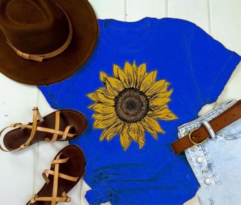 Határokon átnyúló napraforgó mintás, rövid ujjú Amazon póló, rajzfilmfigura, európai és amerikai mintával