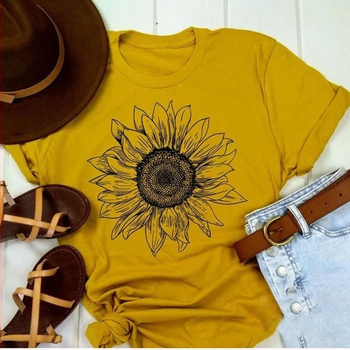 Határokon átnyúló napraforgó mintás, rövid ujjú Amazon póló, rajzfilmfigura, európai és amerikai mintával