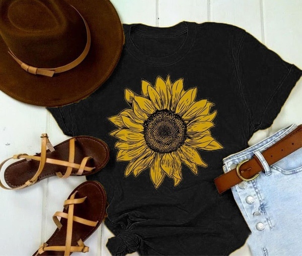 Határokon átnyúló napraforgó mintás, rövid ujjú Amazon póló, rajzfilmfigura, európai és amerikai mintával