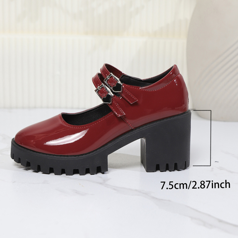 Külkereskedelmi molett európai és amerikai csatos magas sarkú, egyrétegű női cipők, 2024 tavaszi és őszi új, élénk színű, kerek orrú, vastag sarkú, egyrétegű cipők