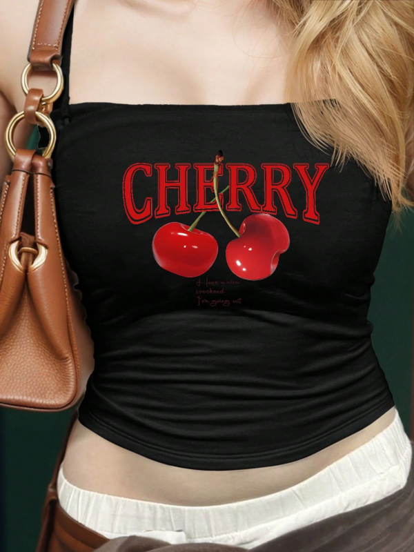 Európai és amerikai stílusú, gyümölcsmintás, karcsúsított, ujjatlan, pulóver, kis mellény, szexi, köldökhöz simuló, rövid, Spice Girl felső