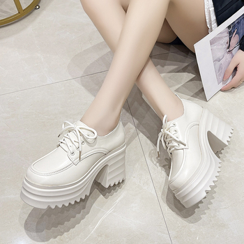 Női platformos mokaszinok, népszerű őszi és téli, új színű, egyszínű, brit stílusú, kis bőrcipők, platform, vastag sarok, magas sarkú cipők
