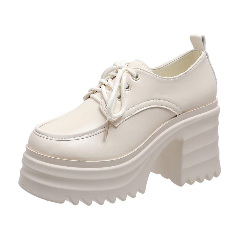 Női platformos mokaszinok, népszerű őszi és téli, új színű, egyszínű, brit stílusú, kis bőrcipők, platform, vastag sarok, magas sarkú cipők