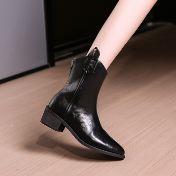 Hegyes sarkú bokacsizma Női brit vastag sarok Középsarkú Meztelen csizma Vintage V-kivágású csizma Mindenhez illő Kis méretű, vékony Western cowboy csizma
