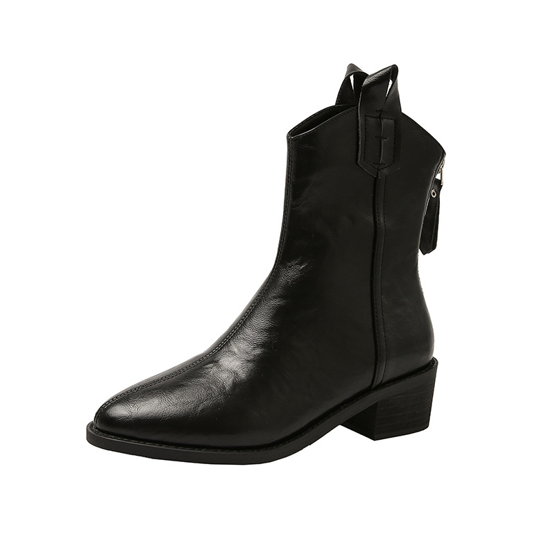 Hegyes sarkú bokacsizma Női brit vastag sarok Középsarkú Meztelen csizma Vintage V-kivágású csizma Mindenhez illő Kis méretű, vékony Western cowboy csizma