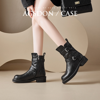 Augushiden Martin zābaki sieviešu 2024. gada jaunajam rudens retro britu stila biezam papēžam ar biezu apakšu, melniem potīšu zābakiem