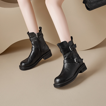 Augushiden Martin zābaki sieviešu 2024. gada jaunajam rudens retro britu stila biezam papēžam ar biezu apakšu, melniem potīšu zābakiem