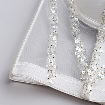 Lu Qiugo Camisola Sutien cu paiete și strasuri, lucrat manual, poate fi purtat în exterior, culoare pură, camisola mică pentru femei, Db1750