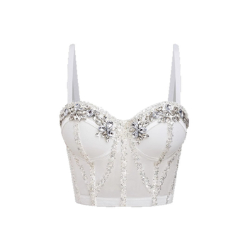 Lu Qiugo Camisola Sutien cu paiete și strasuri, lucrat manual, poate fi purtat în exterior, culoare pură, camisola mică pentru femei, Db1750