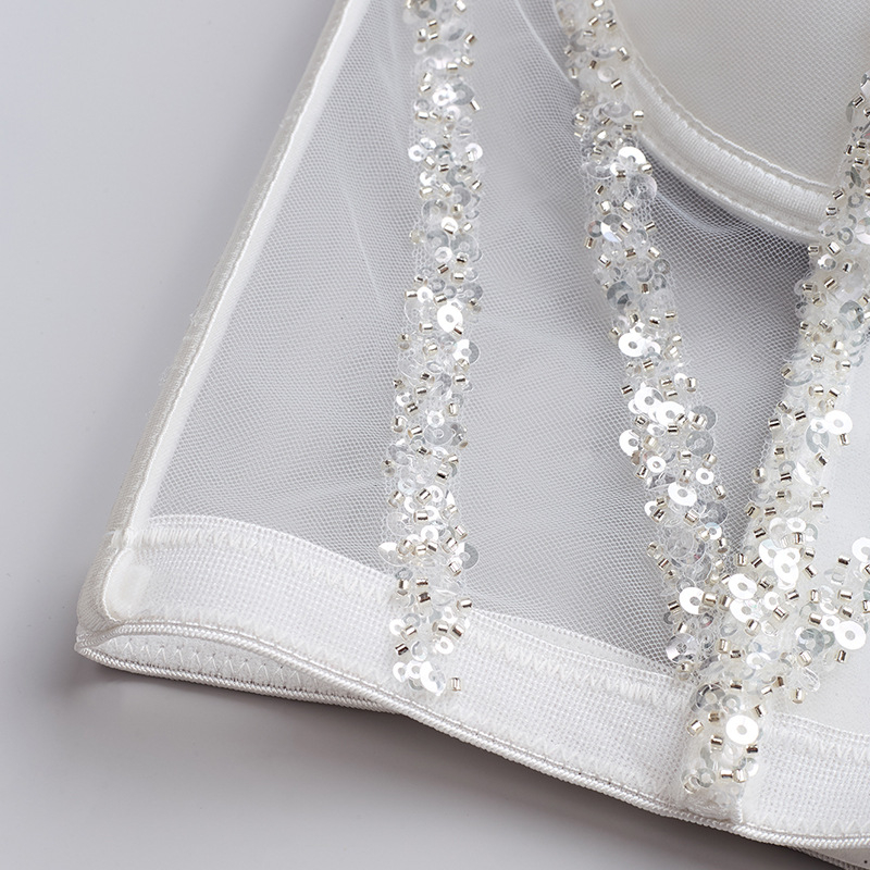 Lu Qiugo Camisola Sutien cu paiete și strasuri, lucrat manual, poate fi purtat în exterior, culoare pură, camisola mică pentru femei, Db1750