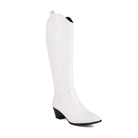 33-46 plusz méretű európai és amerikai külkereskedelmi Amazon őszi és téli divatos hímzőcérnával oldalsó cipzárral ellátott vastag női magas sarkú csizma G490