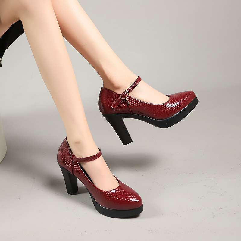 Mélyen dekoltált, vastag sarkú divatos cipők őszi női cipők 2024 Új, bebújós elegáns professzionális magas sarkú cipők