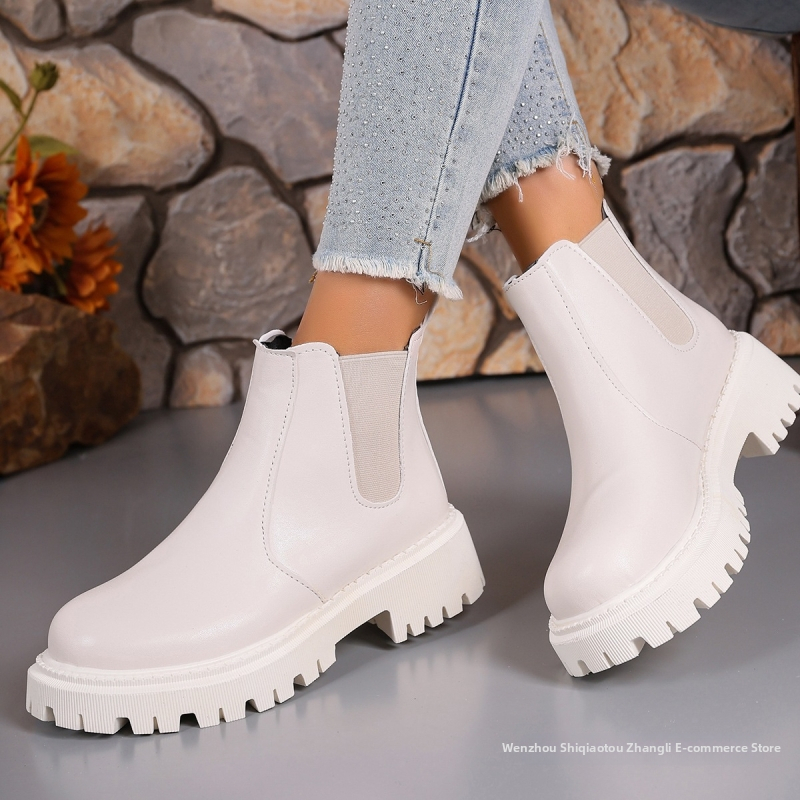 Cezhraničný zahraničný obchod s veľkými veľkosťami 2024 nové jesenné a zimné jednofarebné hrubé podpätky s hrubým spodkom Martinky, európske a americké dámske módne krátke čižmy