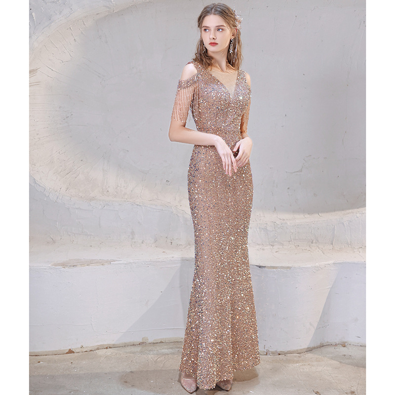 Vöökohani pinguldusega kalasaba kleit 2025. aasta uus kevadine banketimaja elegantne seksikas kalasabaga rasketööstuse seltskonnadaami õhtukleit