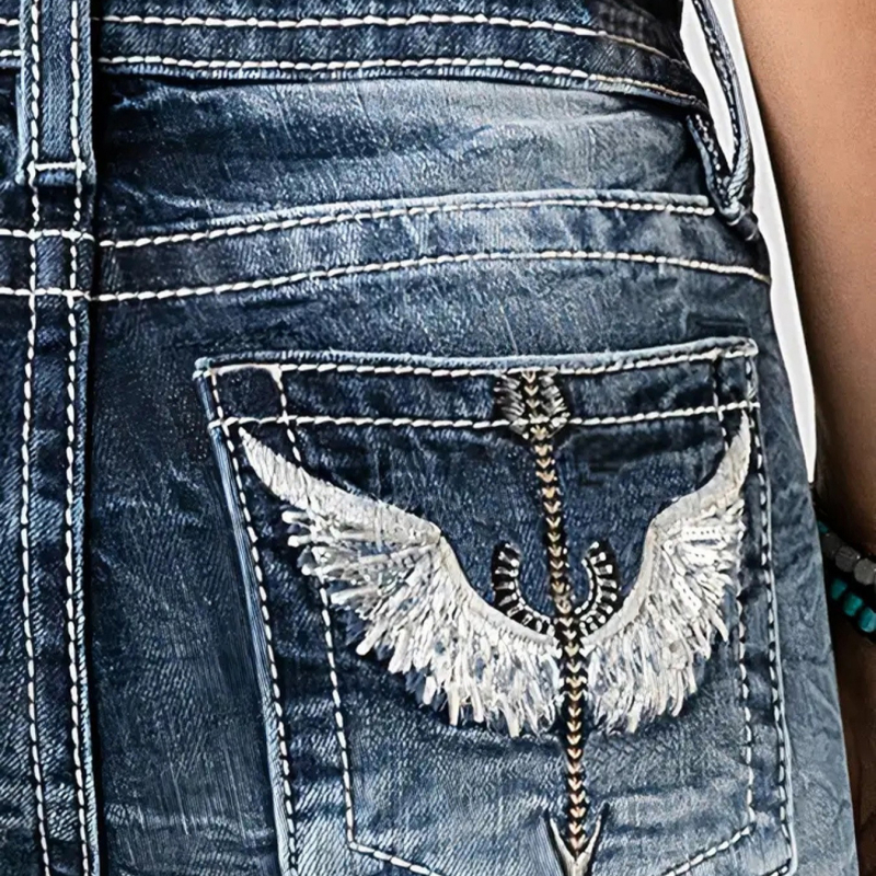 Hímzett farmernadrágok kizárólag európai és amerikai nők számára az Amazonon, strapabíró, mosott, rugalmas farmernadrágok, karcsúsító utcai stílus