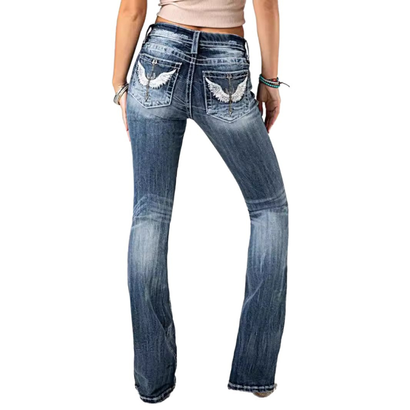 Hímzett farmernadrágok kizárólag európai és amerikai nők számára az Amazonon, strapabíró, mosott, rugalmas farmernadrágok, karcsúsító utcai stílus