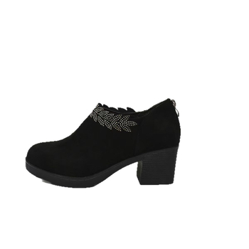 Határokon átnyúló, plus size magassarkú női 2025 tavaszi divatos vastag sarkú velúr egyszínű cipő strasszos hátsó cipzáras női cipők raktáron