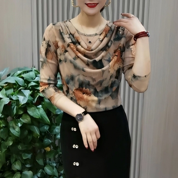 2024 tavaszi új póló, divatos anyák napi viselete, karcsúsított, karcsúsított, nyugati stílusú, kis méretű ing, rövid, hosszú ujjú, felsőrészes ing