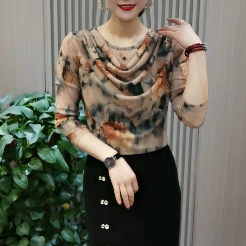 2024 tavaszi új póló, divatos anyák napi viselete, karcsúsított, karcsúsított, nyugati stílusú, kis méretű ing, rövid, hosszú ujjú, felsőrészes ing