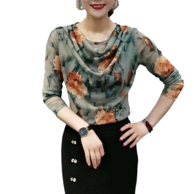 2024 tavaszi új póló, divatos anyák napi viselete, karcsúsított, karcsúsított, nyugati stílusú, kis méretű ing, rövid, hosszú ujjú, felsőrészes ing