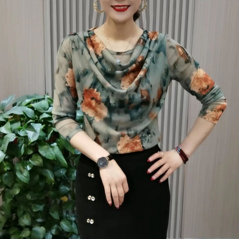 2024 tavaszi új póló, divatos anyák napi viselete, karcsúsított, karcsúsított, nyugati stílusú, kis méretű ing, rövid, hosszú ujjú, felsőrészes ing